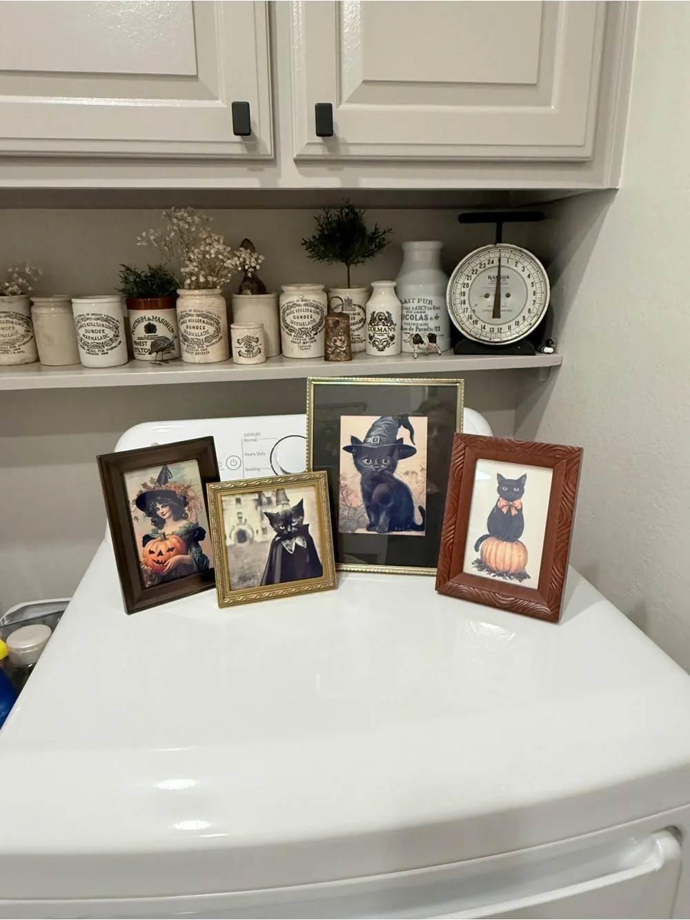 Vintage Framed Black Cat Halloween Decor- Set of 4